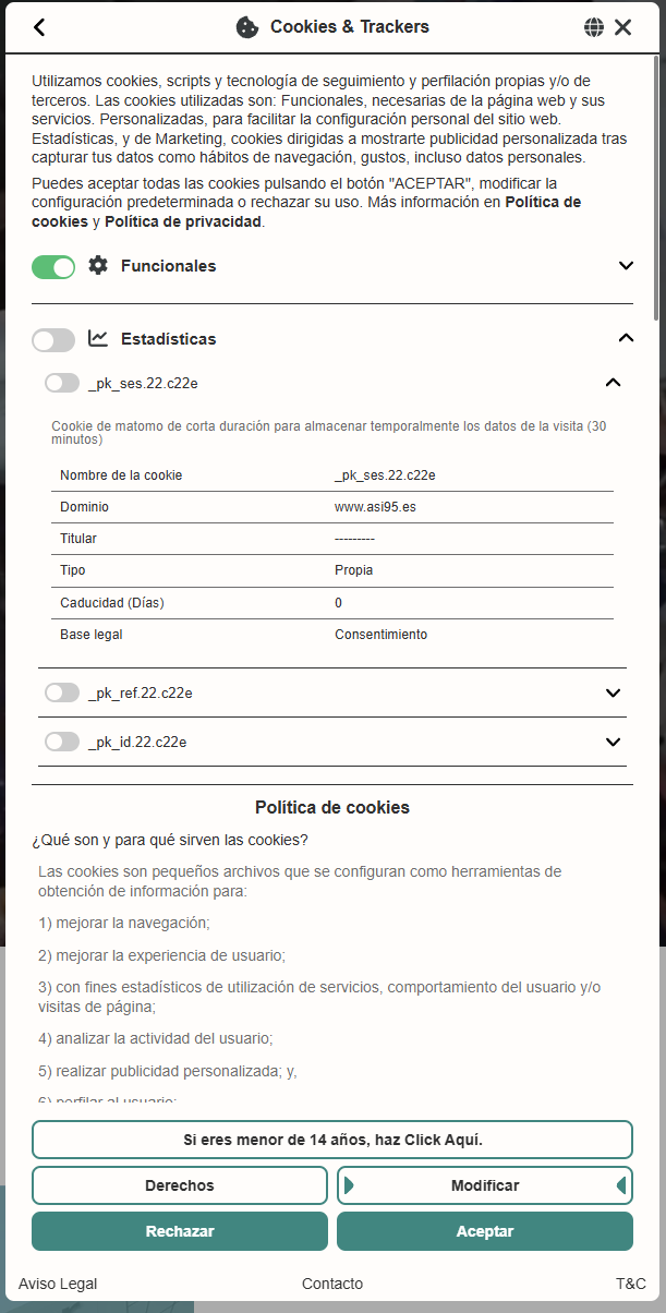 Icono y acceso al gestor de cookies
